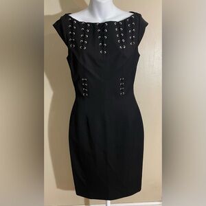 Karen Millen 10 UK 6 US Vintage Black Eyelet Tailored Classic Pencil Dress